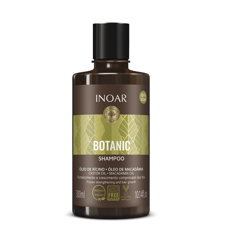 INOAR Botanic plaukus stiprinantis ir augimą skatinantis šampūnas su ricinos aliejumi, 300 ml - NudeMoon