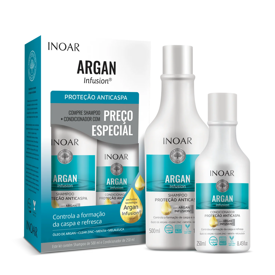 INOAR Argan Infusion Anti-dandruff riebios, pleiskanotos galvos odos priežiūros rinkinys, 500 ml+250 ml - NudeMoon