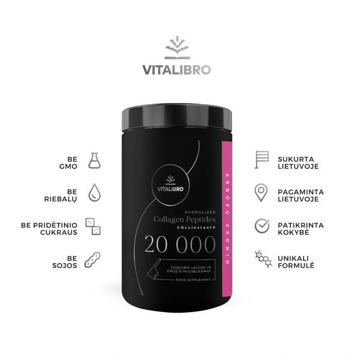 VITALIBRO hidrolizuotas kolagenas COLLAGEN 20 000, arbūzų skonio, be saldiklių