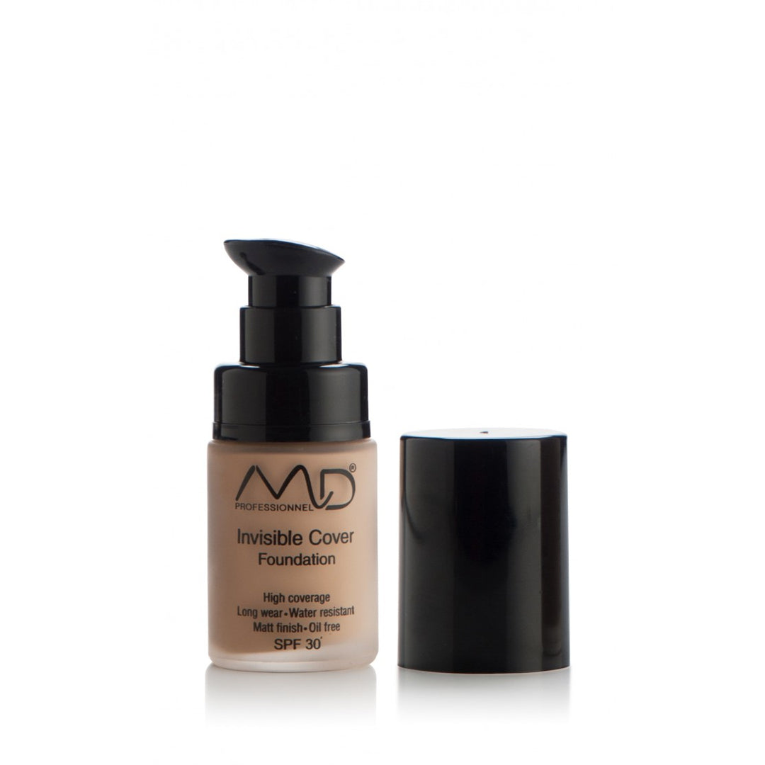 MD PROFESSIONNEL makiažo pagrindas INVISIBLE COVER FOUNDATION, 15 ml, įv. spalvų