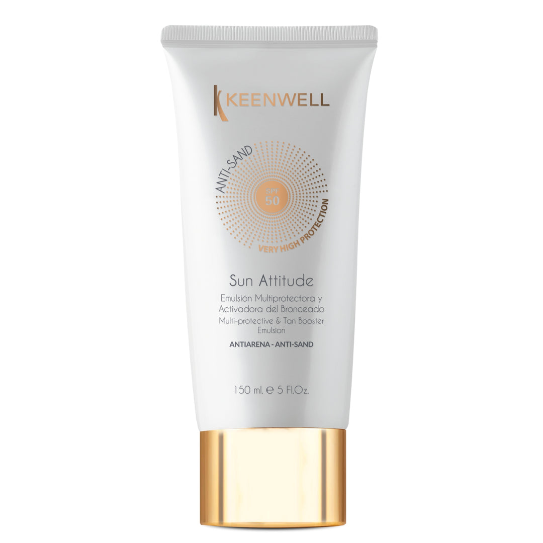 KEENWELL SUN ATTITUDE ANTI-SAND apsauginė įdegį skatinanti emulsija kūnui SPF50, 150 ml