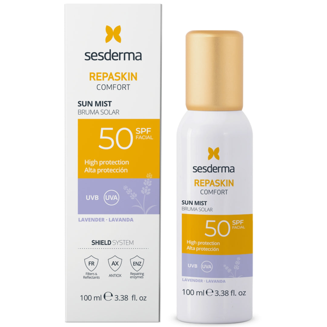 SESDERMA REPASKIN COMFORT apsauginė veido dulksna nuo saulės su levandomis ir SPF50, 100 ml