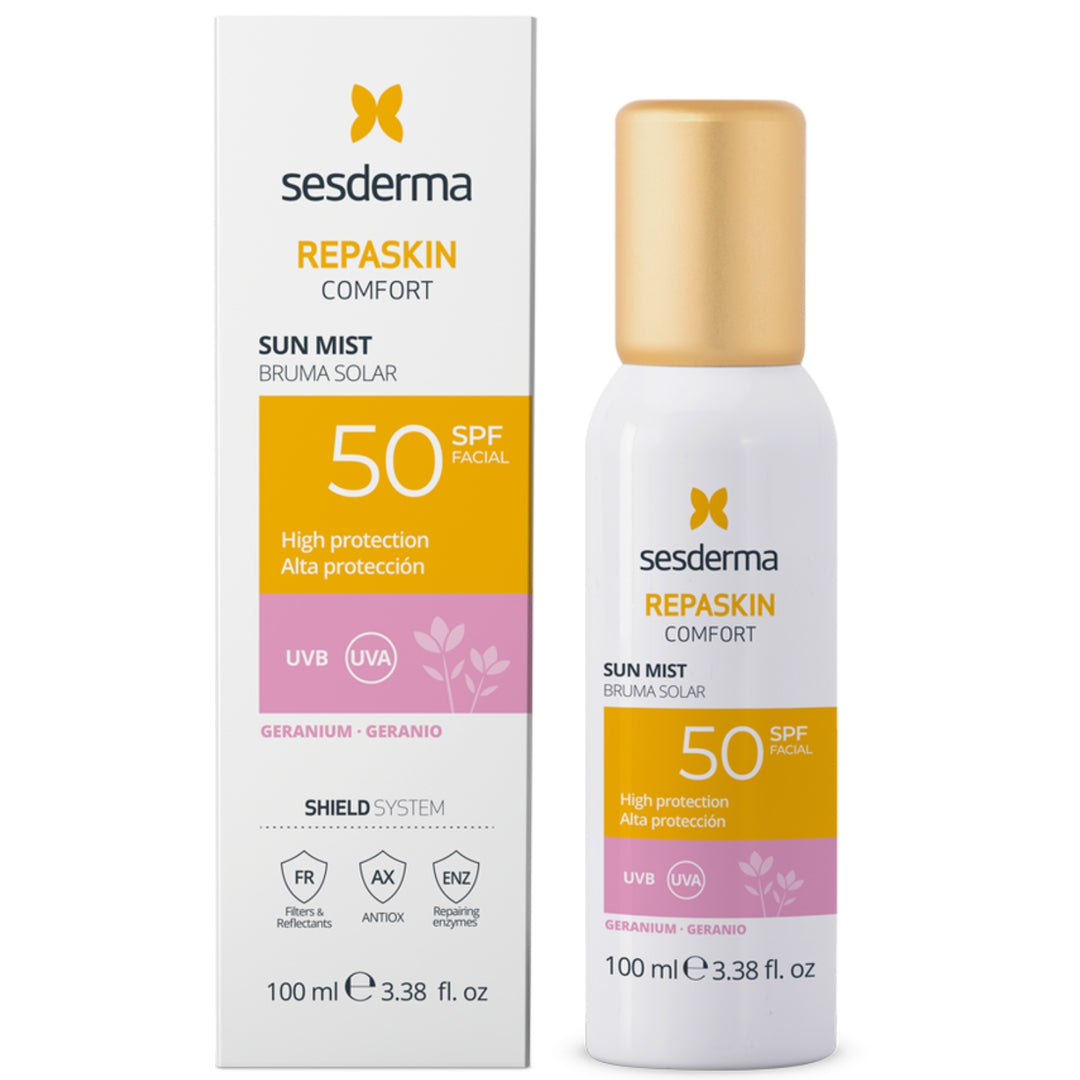 SESDERMA REPASKIN COMFORT apsauginė veido dulksna nuo saulės su palergonijomis ir SPF50, 100 ml