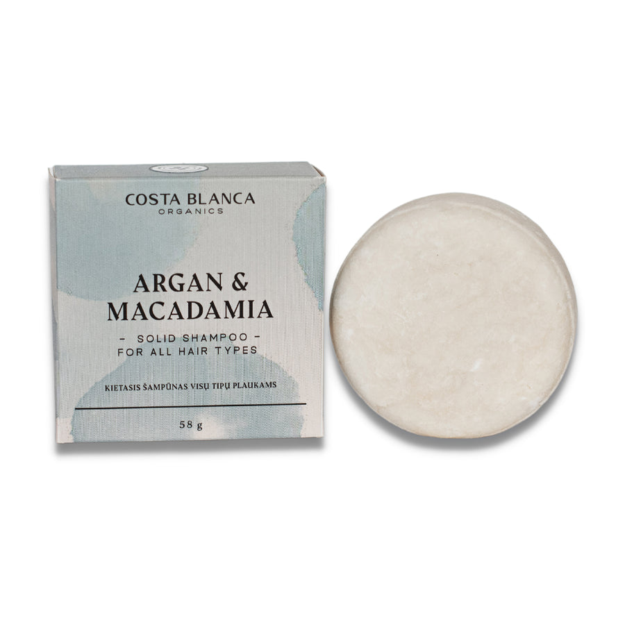 Costa Blanca Organics kietasis šampūnas "Argan & Macadamia", 58 g - NudeMoon