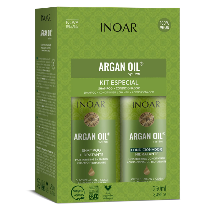 INOAR Argan Oil Duo Kit intensyviai drėkinantis rinkinys su Argano aliejumi, 2x250 ml - NudeMoon