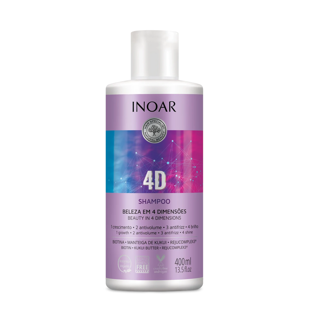 INOAR 4D Shampoo 4 dimensijų šampūnas, 400 ml - NudeMoon