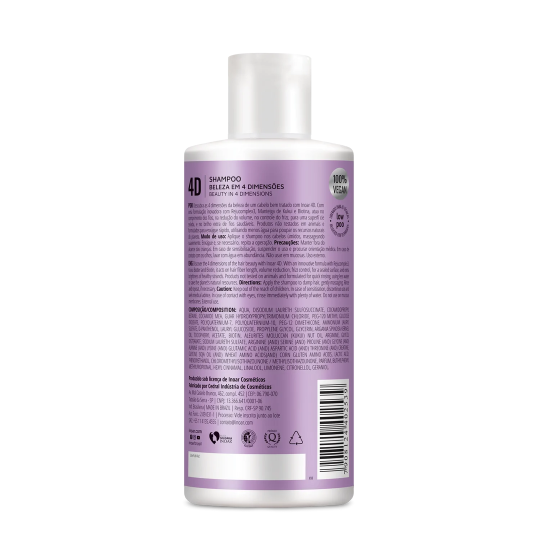 INOAR 4D Shampoo 4 dimensijų šampūnas, 400 ml - NudeMoon