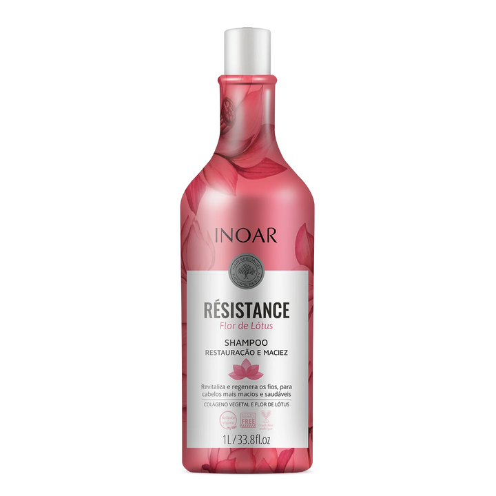 INOAR Resistance Flor de Lotus regeneruojantis blizgesio suteikiantis šampūnas, 250 ml/1000 ml - NudeMoon