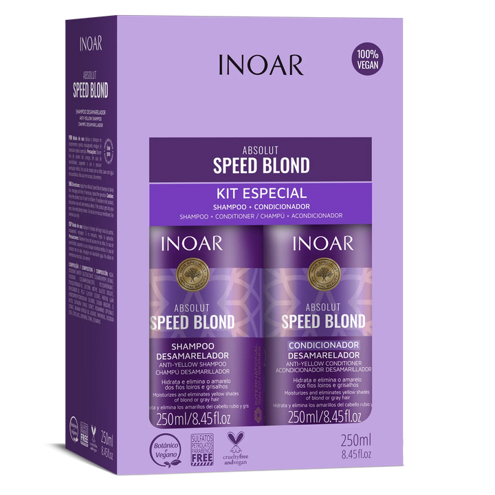 INOAR Speed Blond priemonių rinkinys šviesiems plaukams, 2x250 ml - NudeMoon