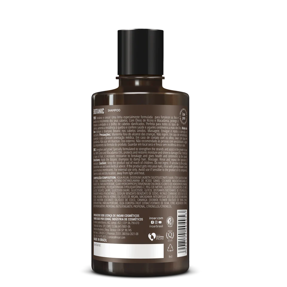 INOAR Botanic plaukus stiprinantis ir augimą skatinantis šampūnas su ricinos aliejumi, 300 ml - NudeMoon