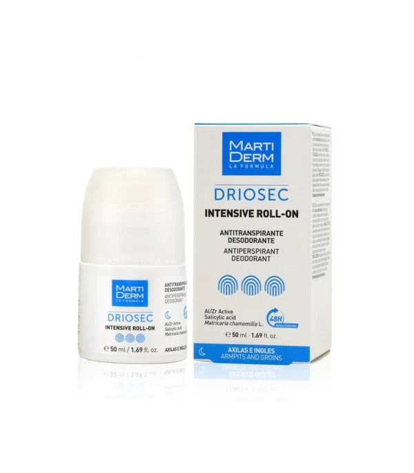 MARTIDERM rutulinis antiperspirantas ir dezodorantas pažastims ir kirkšnims DRIOSEC, 50 ML - NudeMoon