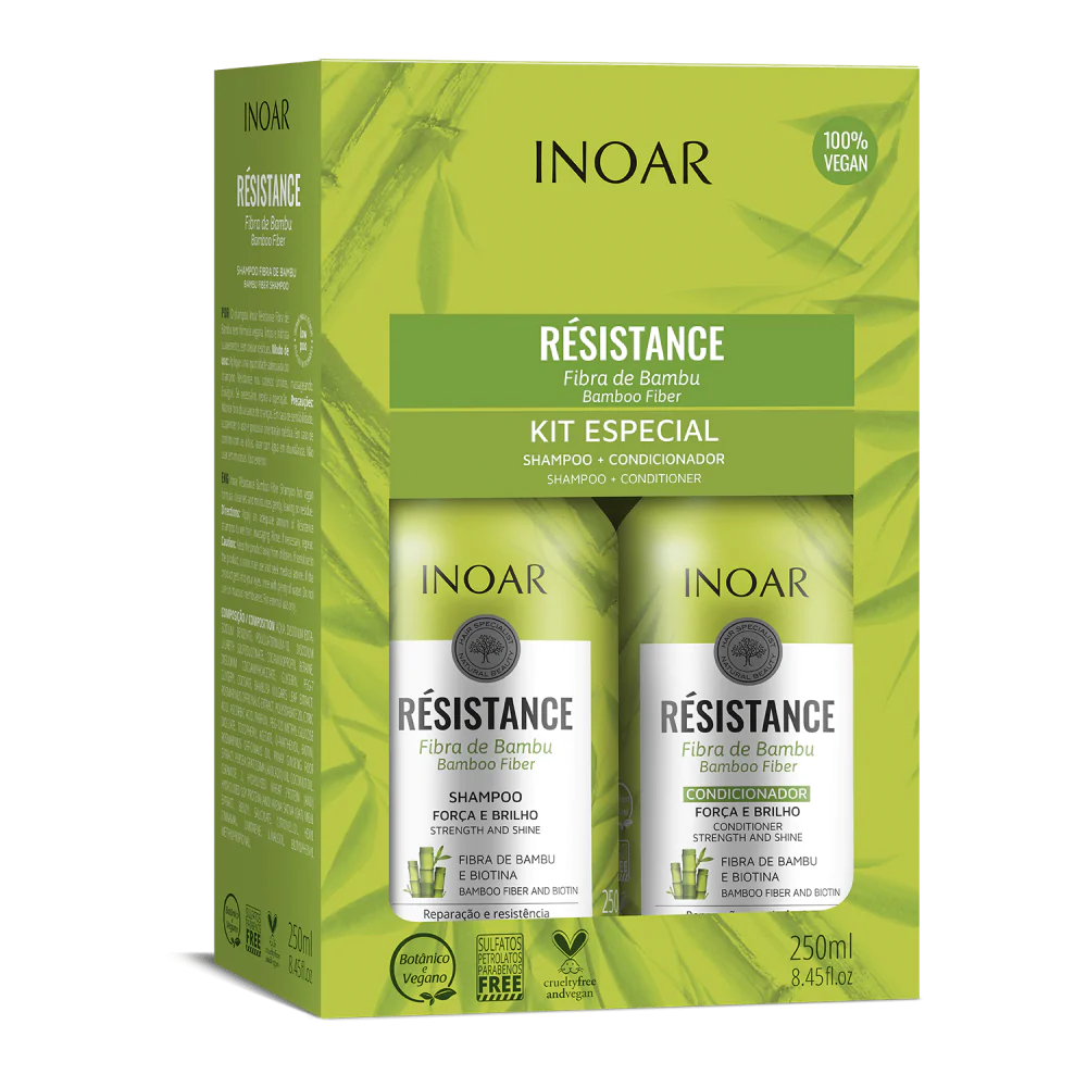 INOAR Resistance Fibra de Bambu Duo Kit plaukus stiprinantis priemonių rinkinys, 2x250 ml - NudeMoon