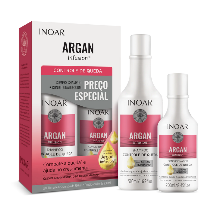 INOAR Argan Infusion Loss Control priemonės stabdančios plaukų slinkimą, 500 ml+250 ml - NudeMoon