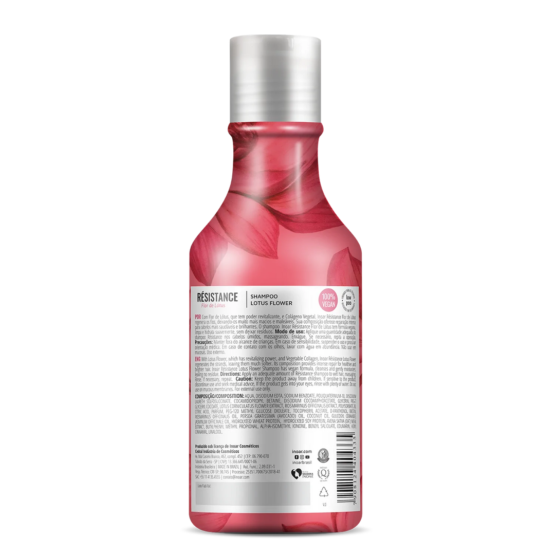INOAR Resistance Flor de Lotus regeneruojantis blizgesio suteikiantis šampūnas, 250 ml/1000 ml - NudeMoon